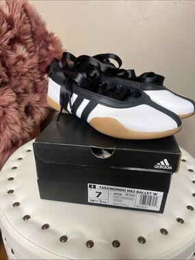 adidas White and Black Ballet-Style Taekwondo Shoes